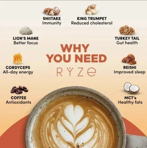 RYZE Organic Mushroom Coffee – 30 Servings Instant Coffee Mix | 1 Pack | Free Shipping
