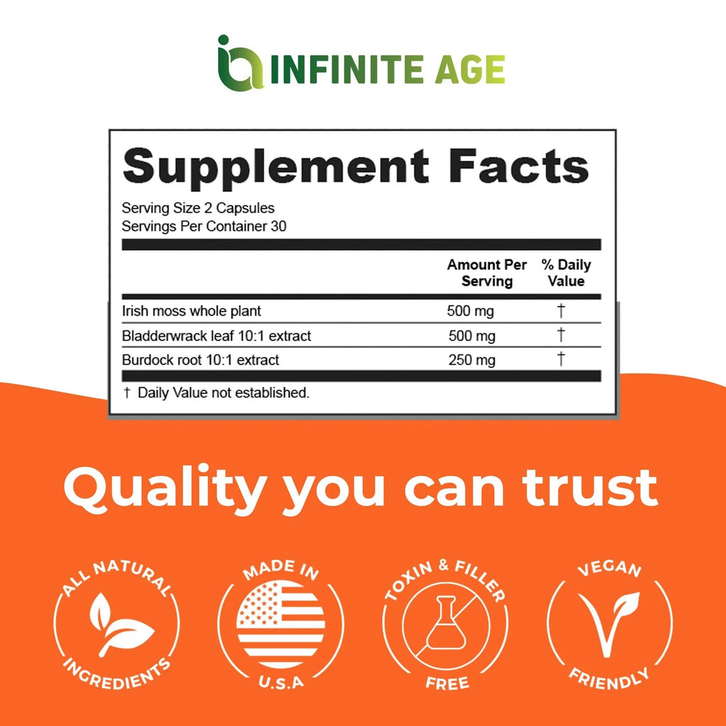 Infinite Age 1250mg Sea Moss Advanced Superfood Capsules | 60 Count | High Potency