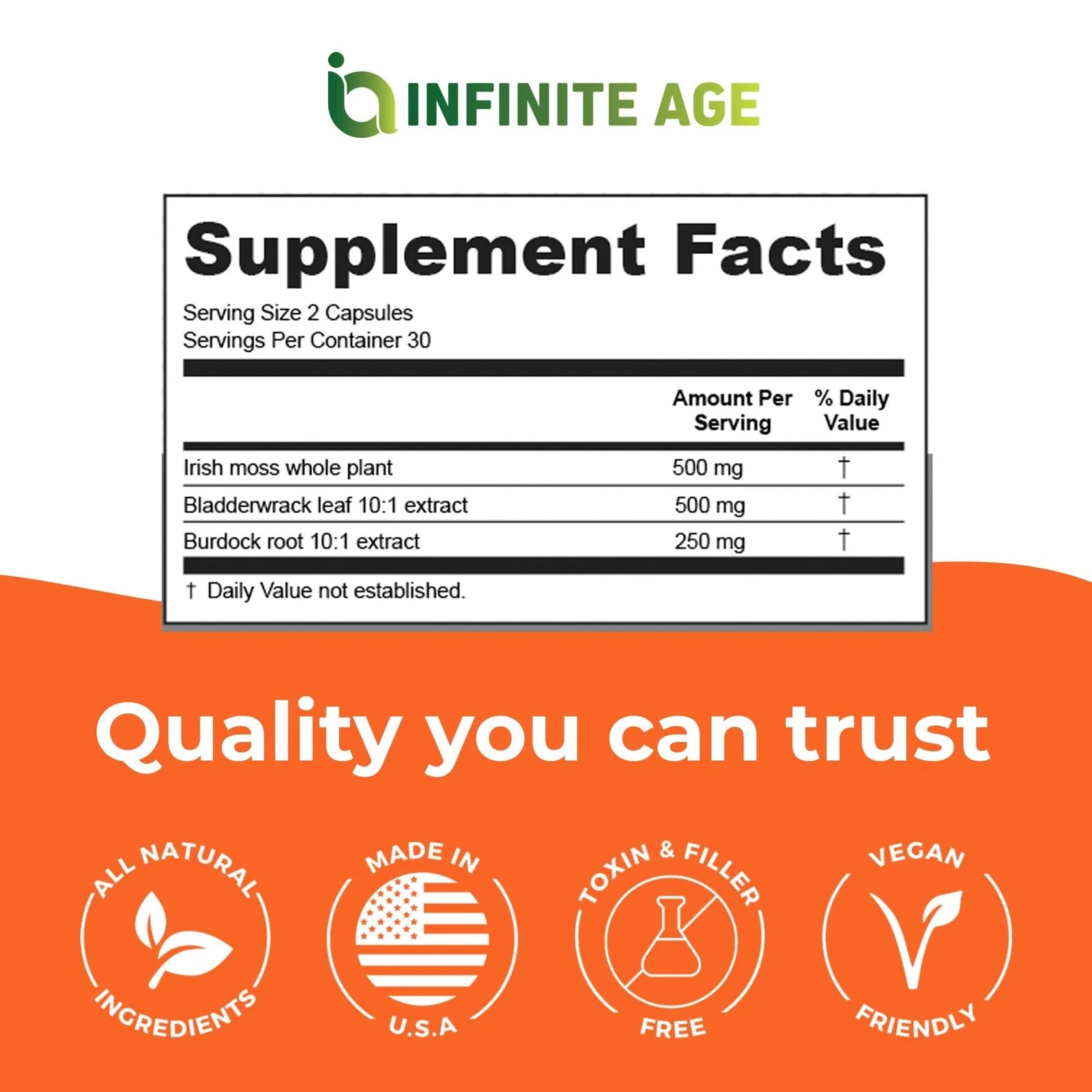 Infinite Age 1250mg Sea Moss Advanced Superfood Capsules | 60 Count | High Potency