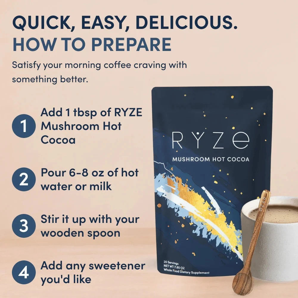 Organic RYZE Mushroom Hot Cocoa Sleep Supplement | 20 Servings | No Import Fees