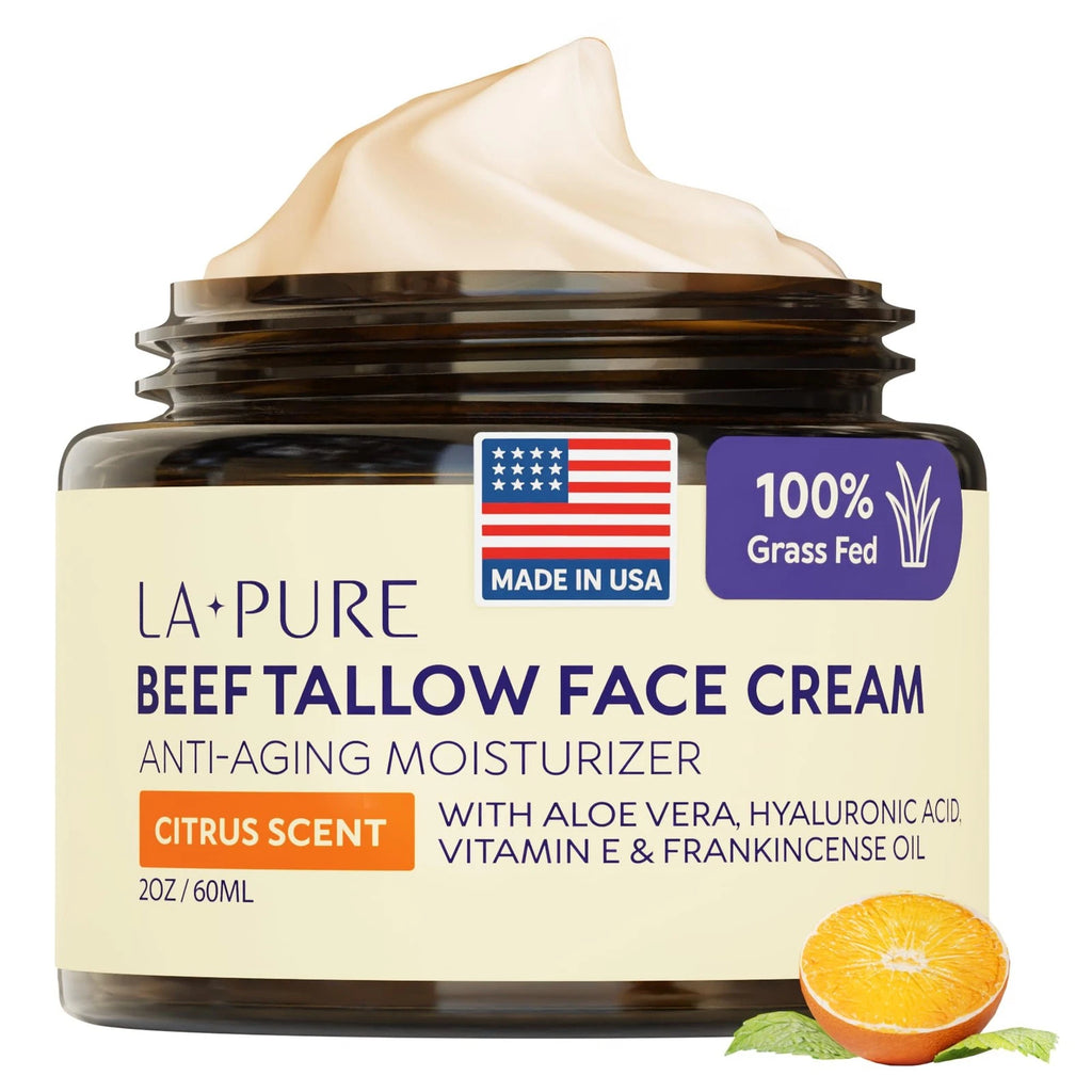 Beef Tallow Face Cream 4 oz Grass-Fed Aloe Vera & Hyaluronic Acid Deep Moisture