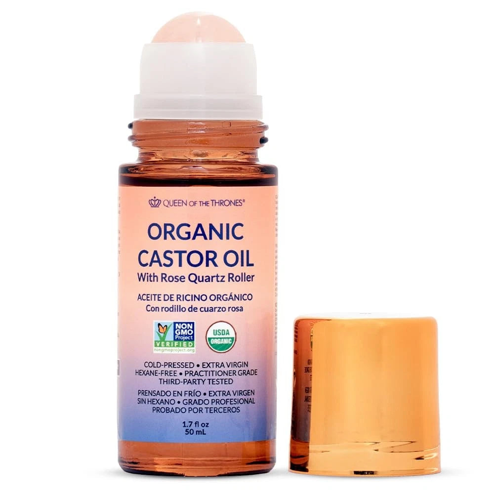 Queen of the Thrones Organic Golden Castor Oil Roll-On Rose Quartz 3.38 oz