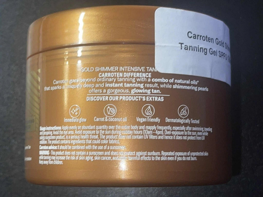 Carroten Gold Shimmer Intensive Tanning Gel SPF0 5.07 fl oz Made in Greece