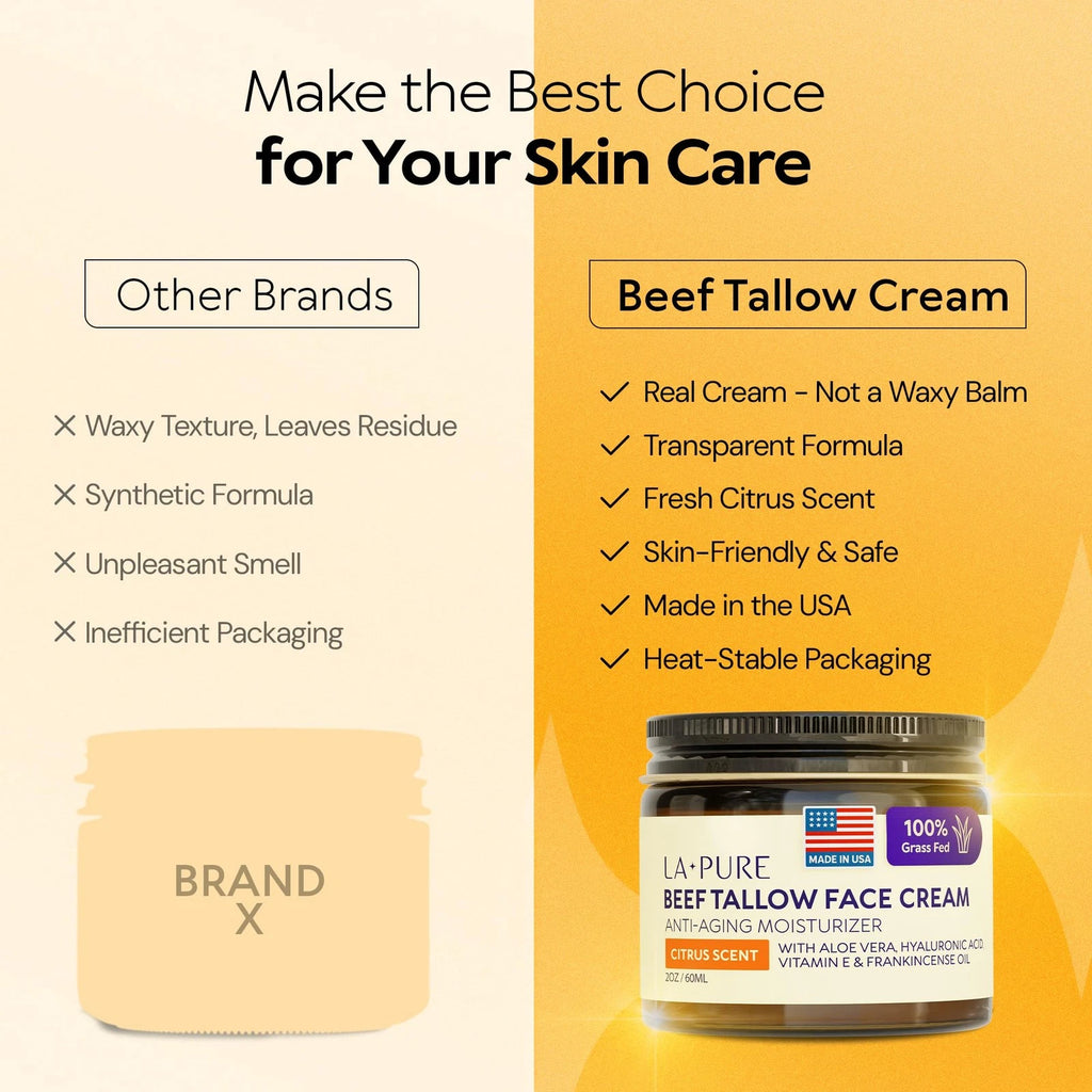 Beef Tallow Face Cream 4 oz Grass-Fed Aloe Vera & Hyaluronic Acid Deep Moisture