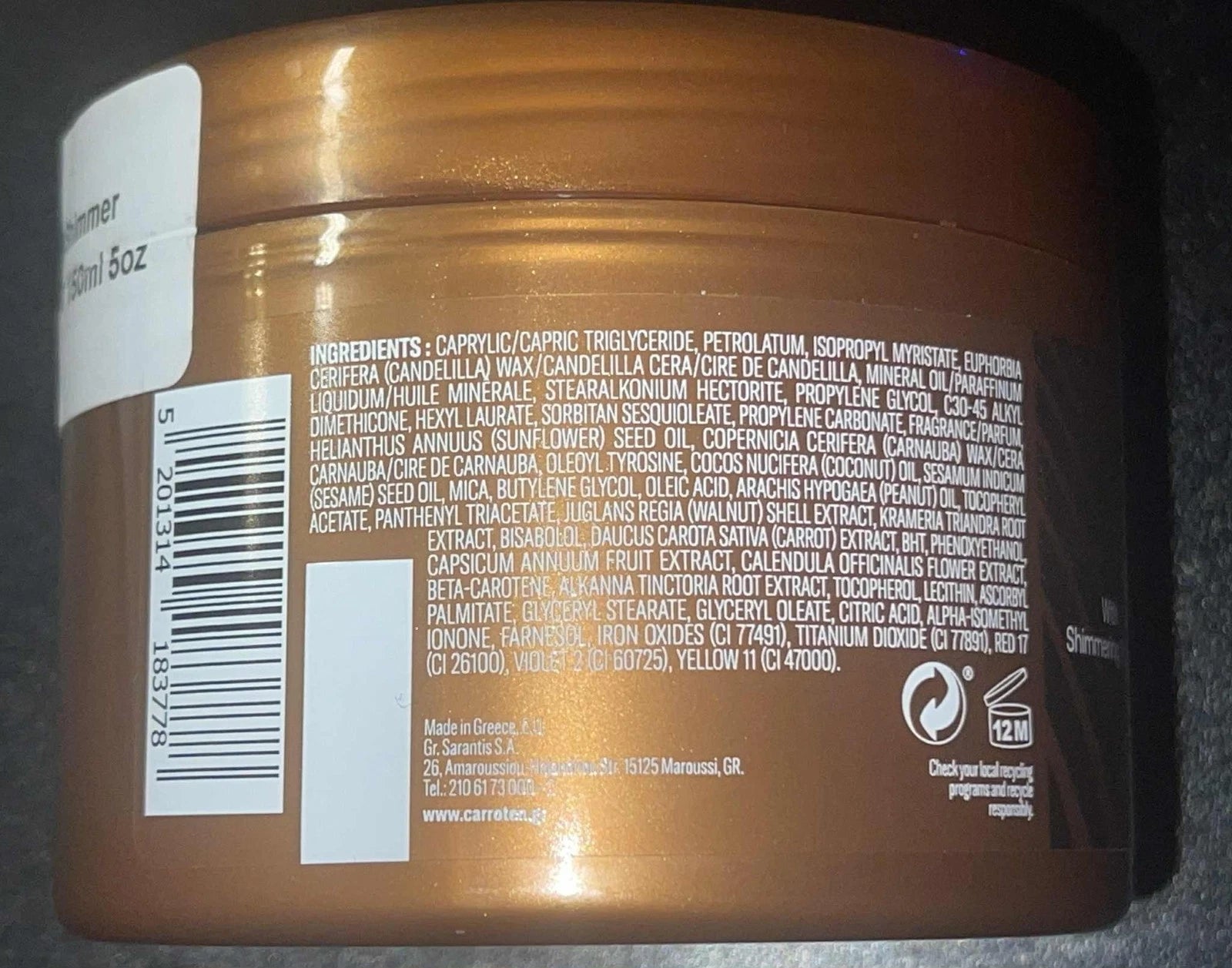 Carroten Gold Shimmer Intensive Tanning Gel SPF0 5.07 fl oz Made in Greece