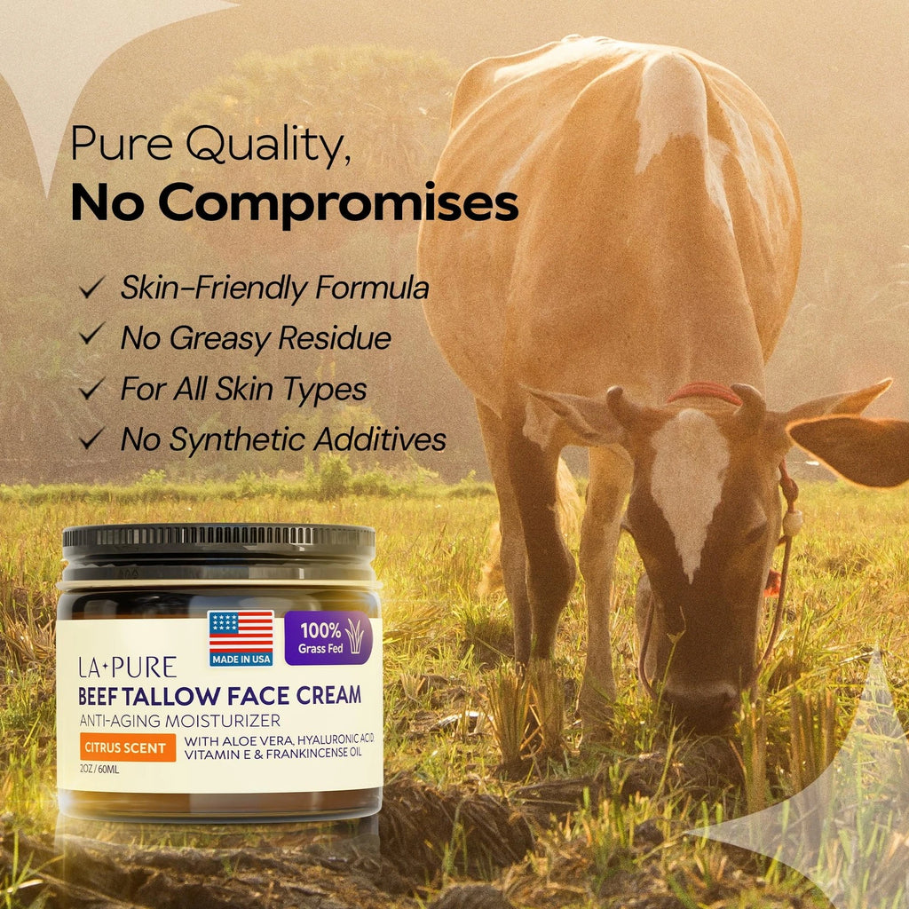 Beef Tallow Face Cream 4 oz Grass-Fed Aloe Vera & Hyaluronic Acid Deep Moisture
