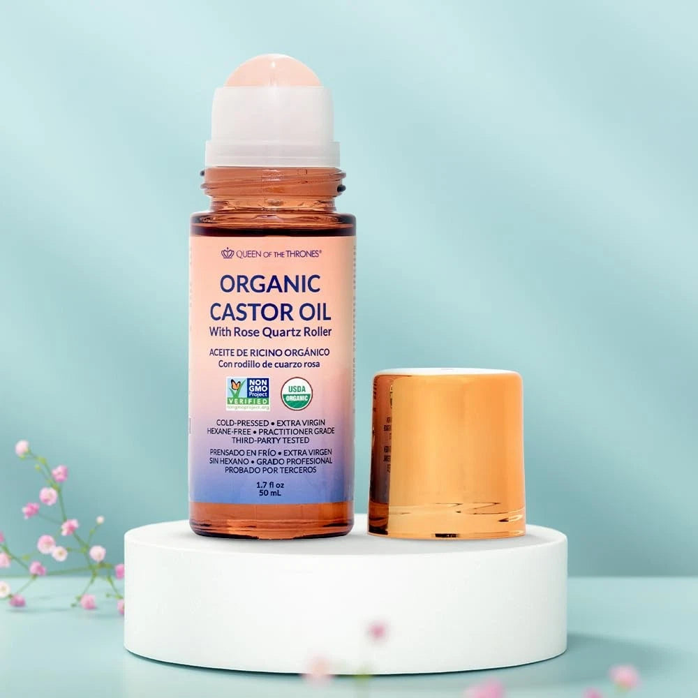 Queen of the Thrones Organic Golden Castor Oil Roll-On Rose Quartz 3.38 oz