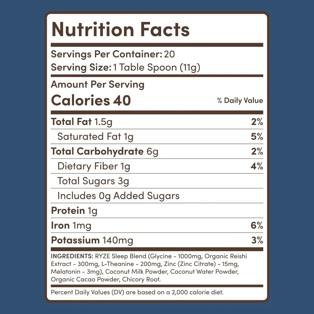Organic RYZE Mushroom Hot Cocoa Sleep Supplement | 20 Servings | No Import Fees
